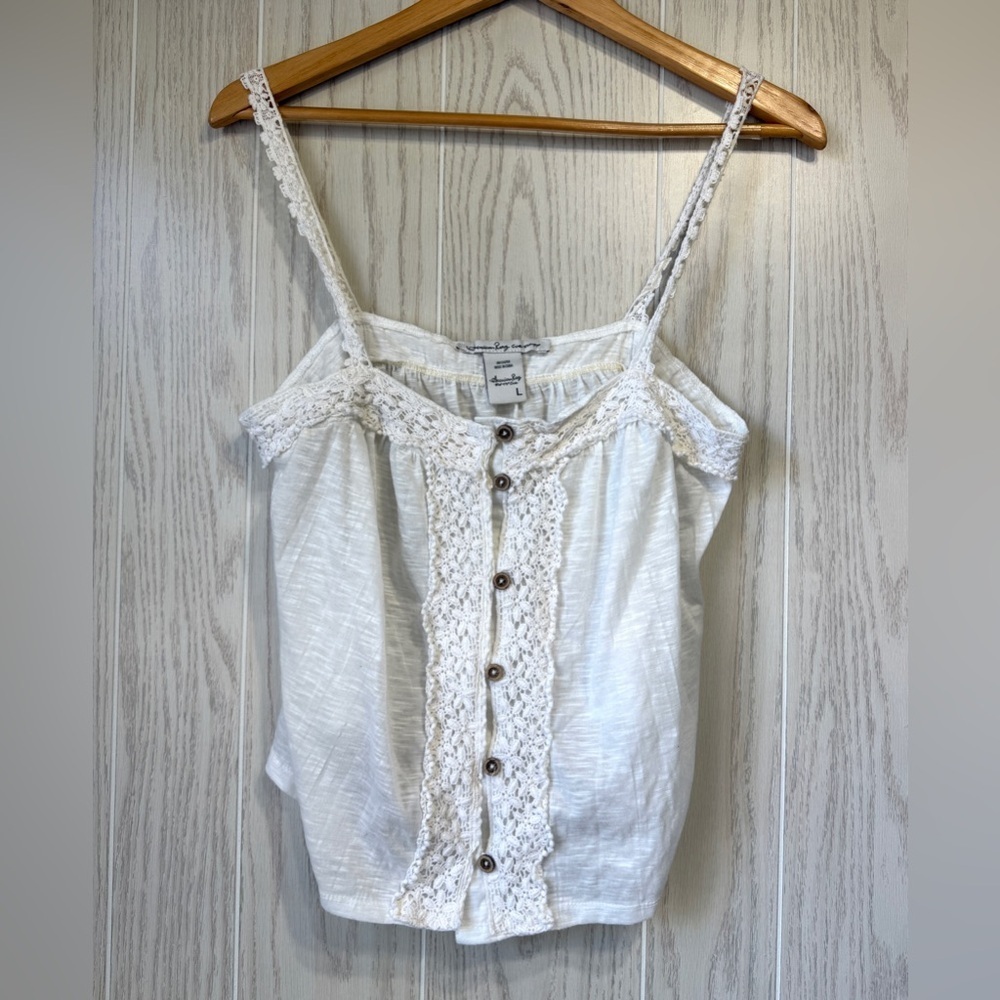American Rag Crochet Trim Button-Front Camisole L LNC